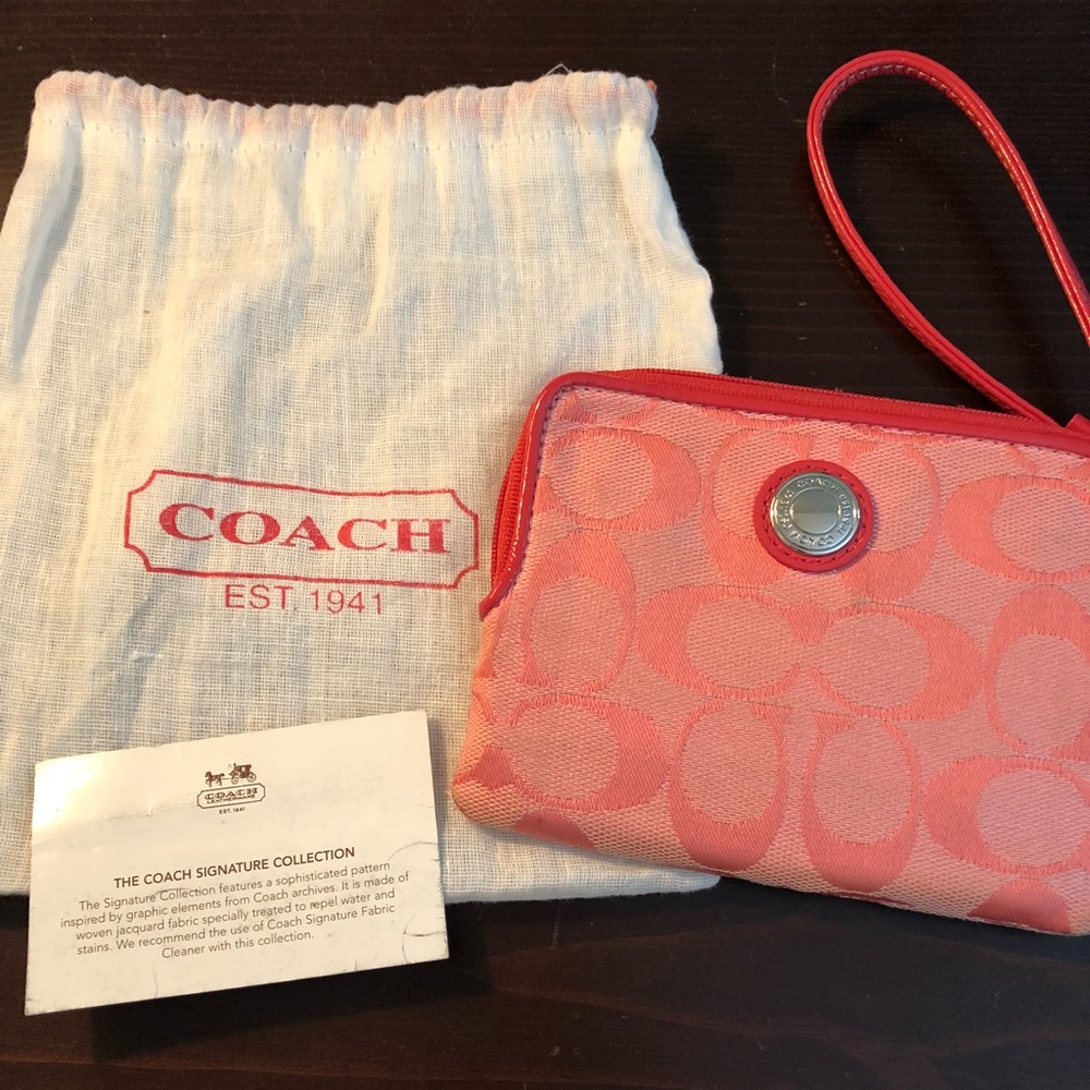 Pink Coach wristlet w/ dust bag